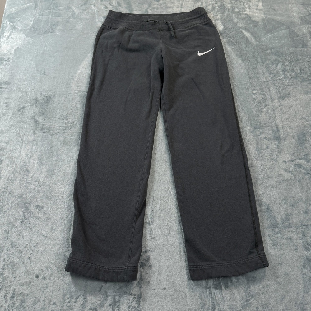 Nike Womens Fleece Sweatpants Gray Straight Leg Drawstring Athletic Pants M